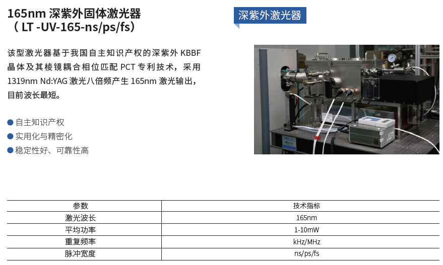 165nm 深紫外固体激光器（ LT -UV-165-nspsfs）